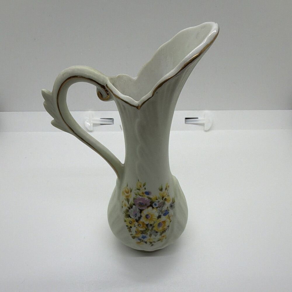 Lefton China Hand Painted Floral Ceramic Pitcher Jug, Multicolor #277